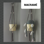 Cozy Macramé Plant Hanger – Yellow Planter with Grey Rope