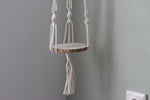 Cozy Macramé Plant Hanger – Wooden Platform with White Rope